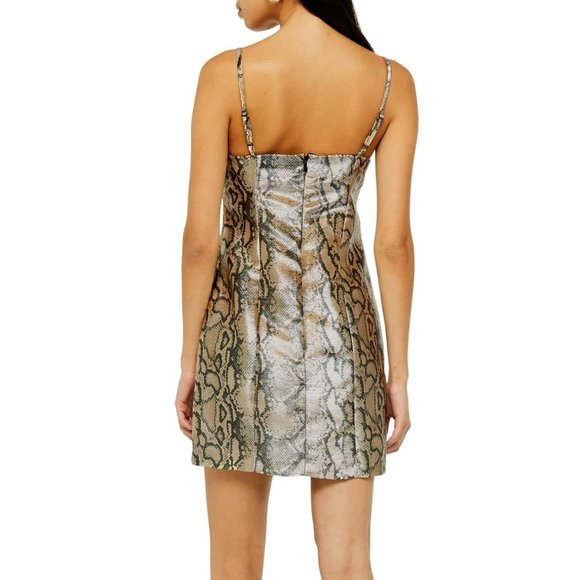 TOPSHOP Gold Snake Skin Two Tone Mini Dress 6 - Picture 2 of 2